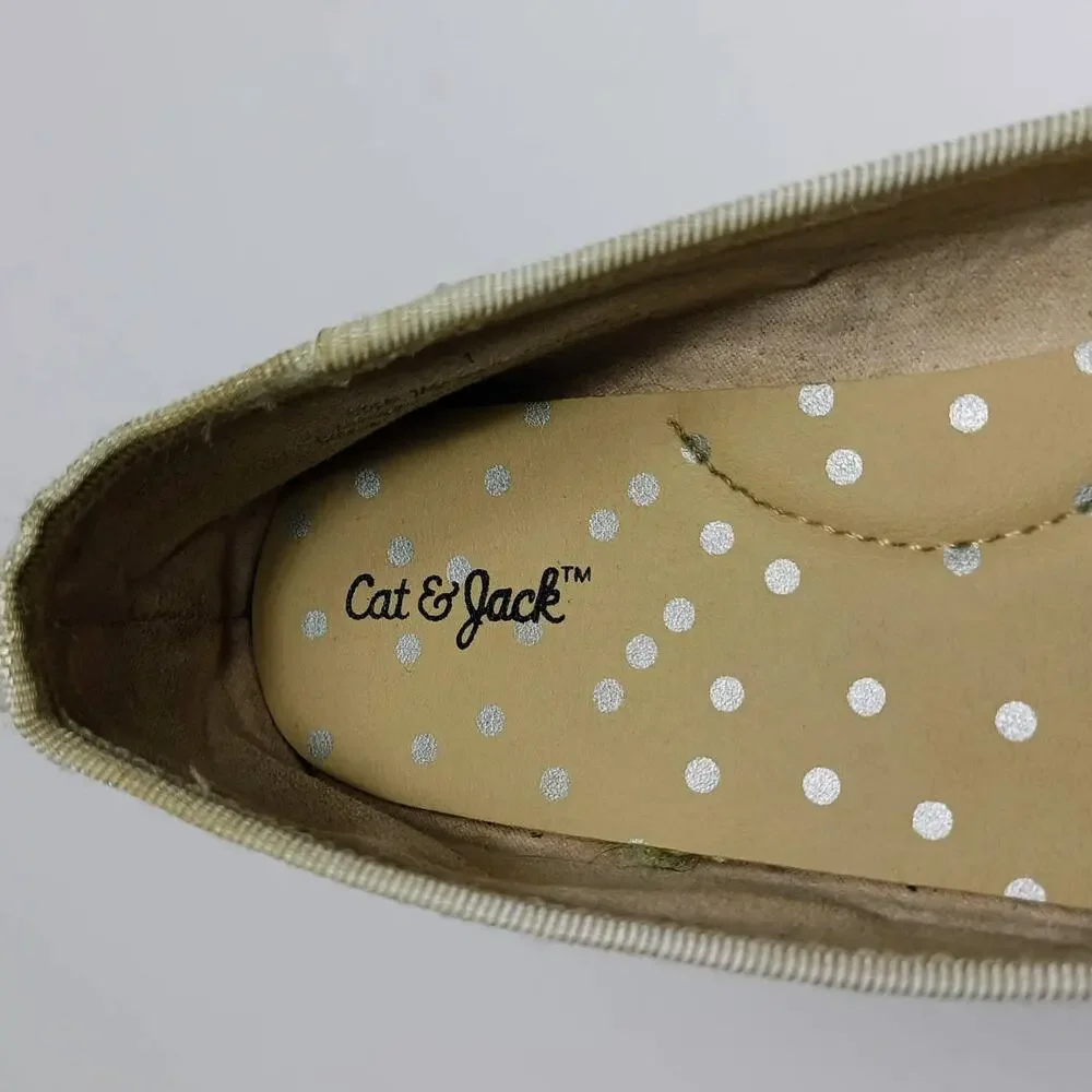 CAT &‎ JACK Girls White Slip-On Ballet Flats Shoes with Bow Pull Tab Size 1